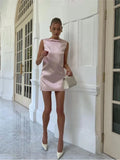Pink Satin Backless Bow Mini Dress-Outfit