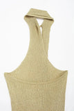 Beige Draped Halter Neck Knit Midi Dress- Outfit