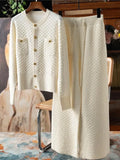 Women Knitted Tracksuit 2024 Autumn Winter Round Neck Loose Cardigan Sweater + Wide Leg Trousers 2 Piece Set Casual Outfits