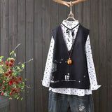 Embroidery V-neck Knitted Sweater Vest Female Literary Fan Loose Sleeveless Cartoon Pattern Sweater Vest Women