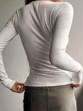 Solid Color Breasted V Neck Slim Long Sleeve Knit- Outfit