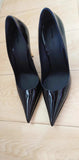 Women's Black Patent Leather Gold Fine Heel 2025 Spring New Famous Women's Shoes Shallow Tip Small Single