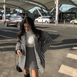New Two 2 Piece Set Retro Houndstooth Channel Style Mid-length Coat High Waist Skirt Two-piece suits Women Basic