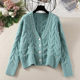 beaded V-neck knitted cardigan women's spring 2021 new fashion all-match knitted outer wear