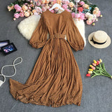Zingj Autumn New Style Waist Shows Thin Retro Print Sweet Aging French Dress Super Immortal Chiffon Pleated