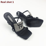 Sandals Women 2022 Luxury Brand Letter Fashion Summer Sexy Crystal Rhinestone High Heels Stiletto Wedding Shoes Woman