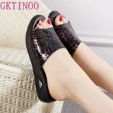Women Slippers Genuine Leather Shoes Casual Slides Women Summer Shoes Solid Mother Shoes Wedges Flip