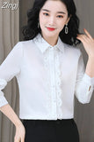 Silk Shirts Women Embroidery Lace Shirt Woman Long Sleeves Blouses Women Satin Silk Shirts Womens Tops White Shirts