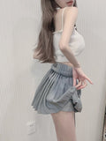 Skirt Women Summer High Waist Lace-up Double Zippers Harajuku Pleated Mini Skirts Cute Shorts