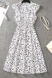 Women Summer Polka Dot Chiffon Dress Short Sleeve Party Sweet Slim A-Line Casual Elastic Waist Elegant Midi Dresses Robe