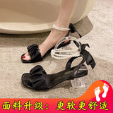 Sandals Women's Coarse Heel In The Summer Of 2025 New Pearl Ribbon Strips With Exposed Toe High