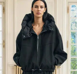 Removable Puffer Hoddie Patchwork Zipper Jacket- Outfit