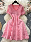 2023 Korean Style Sundress Women V Neck Short Sleeves Ruched Fashion Streetwear Sweet Summer Mini Solid A Line