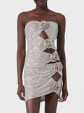Hot Sales Explosion Sexy Hollow Hot Diamond Tight-Body Bag Dress Flower Diamond Temperament Dress