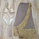 2025 New Three-Point High-Waisted Bikini Half-Dress Three-Piece Solid Color Split Body