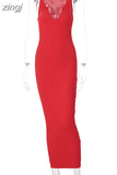 Ribbed Knitted V Neck Black Long Dress Women Sleeveless Slim Party Club Elegant Female Bodycon Midi Dress Streetwear
