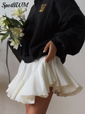 Summer White Ruffles High Waist Mini Skirt Women Casual Pleated Fluffy A-line Skirts Elegant Fashion Lady Party