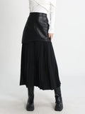 Zingj Street Wind Long Leather Skirt 2024 Autumn And Winter New Fashion High Waist Stitching Mesh Pressure Pleated Skirt