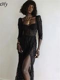 Hollow Lace up Elegant Maxi Dresses Women 2021 Summer Fairy Grunge Long Prom Dress Mujer Vestidos Birthday Outfits-Outfit