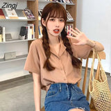 Colors Shirts Women Colorful Simple Notched Sweet Girls Korean Tops Leisure Short Sleeve Student All-match Version Female