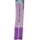 Zingj Contrast Color Gradient Long Tube Over The Knee Pile Pile Socks Set Women's Wool Knitting Socks