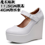 8CM High Heel Heel Leather Shoes 3CM Thick Waterproof Table Comfortable Loose Cake Shoes Round Head Light Magic Stick Single Shoes