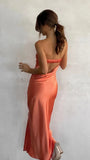 Zingj Spring And Summer New Temperament Famous Yuan Satin Hollow Out Back Wipe Chest Money Dress Long