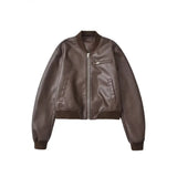 New Women's Retro Locomotive Leather Loose Casual Imitation Leather Bomber Jacket