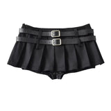 Zingj Trendy Women's Wear Low-Waist Sexy Double-Belt Pleated Skirt Plain Underwear Anti-Smooth Belt Skirt Half