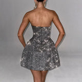 Black Glitter Removable Bow Tube Mini Dress- Outfit