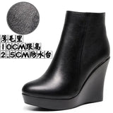 High Heemon Women's Boots Middle-Age Women's Shoes 33 Yards Round Head Waterproof Table Thick-Bottomed Single Boots Plus Velvet Slope And Short Boots