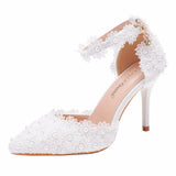 Cm White Lace Wedding Shoes Buckle Shoes Fine Heel Wedding Dress Bridal Shoes Women Sandals Annual