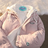 cute sweet fake two-piece hooded women's jacket fashion aesthetic 2022 winter thickened ins loose casual couple