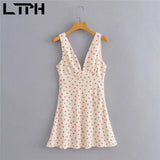 French pastoral style satin strawberry dress women sleeveless vest zipper mini A-line dresses summer new
