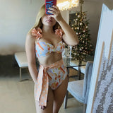 Women Floral 2021 Push-Up Padded Bra Ruffles Bandage Bikini Set Swimsuit Swimwear Bathing Suit Beachwear