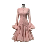 Flower Fairy Vietnamese Designer Lengthen Row Buckle Long-Sleeved Dress Petals Superimposed Geometric Tailoring Body Gentle
