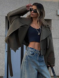 Sleeve Casual Wool Cropped Coat Women Fashion V-neck Short Warm Cardigan Jacket 2023 Autumn Female High Street