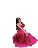 Zingj / Summer 2023 Berry Red Vacation Pleated Sleeveless Atmosphere Temperament Elegant Waist Sling Long