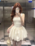 Summer White Y2K Mini Dress Women Elegant Bodycon Runway Birthday Party Dresses Korean Chic Black Outwear Female