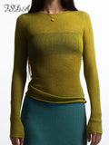 2022 Summer Knitted Casual Women T Shirts Sexy Long Sleeve Hollow Out Y2K Top Beach Green Party Tee