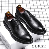 Zingj And Winter Men's Leather Shoes Business Leather Shoes Men's Lace Casual Shoes Men's Shoes Plaid Pointed Toe