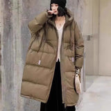 Large Version Of Long White Duck Down Down Jacket Female 2024 Winter Fashion Retro Thick Hooded Loose Over The Knee Coat Tide-Outfit