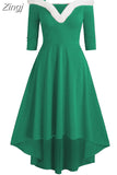 Christmas Costume Party Dress Women Long Sleeve Deep V-neck Vintage Elegant Winter Dress New Year Holiday