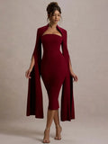 Solid Cape Bodycon Midi Dress- Outfit
