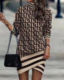 Independent Station Autumn New Long-Sleeved High-Necked Printed Dress For