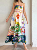 Women Causal Printed Strap Long Dress Summer Fashion Sleeveless Backless Loose Vestidos Female 2024 Elegant Vacation