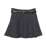College Style Gray Half Skirt Short Skirt Small High-Waist A-Word Skirt Jk Skirt With Belt