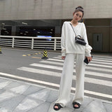 Loose 2 Pieces Women Sweater Set Autumn Winter Sailor Collar Knitted Pullovers & Straight Pants 2022 Female Knitted