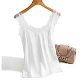 Sexy Lace Tank Tops Women Silk Sleeveless V Neck Womens Camisole Halte Tank Top Feminino Slim White Summer Woman
