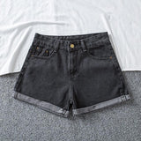 New Summer Women High Waist Wide Leg Classic Solid Color Black Denim Shorts Casual Female White Blue Loose Jeans